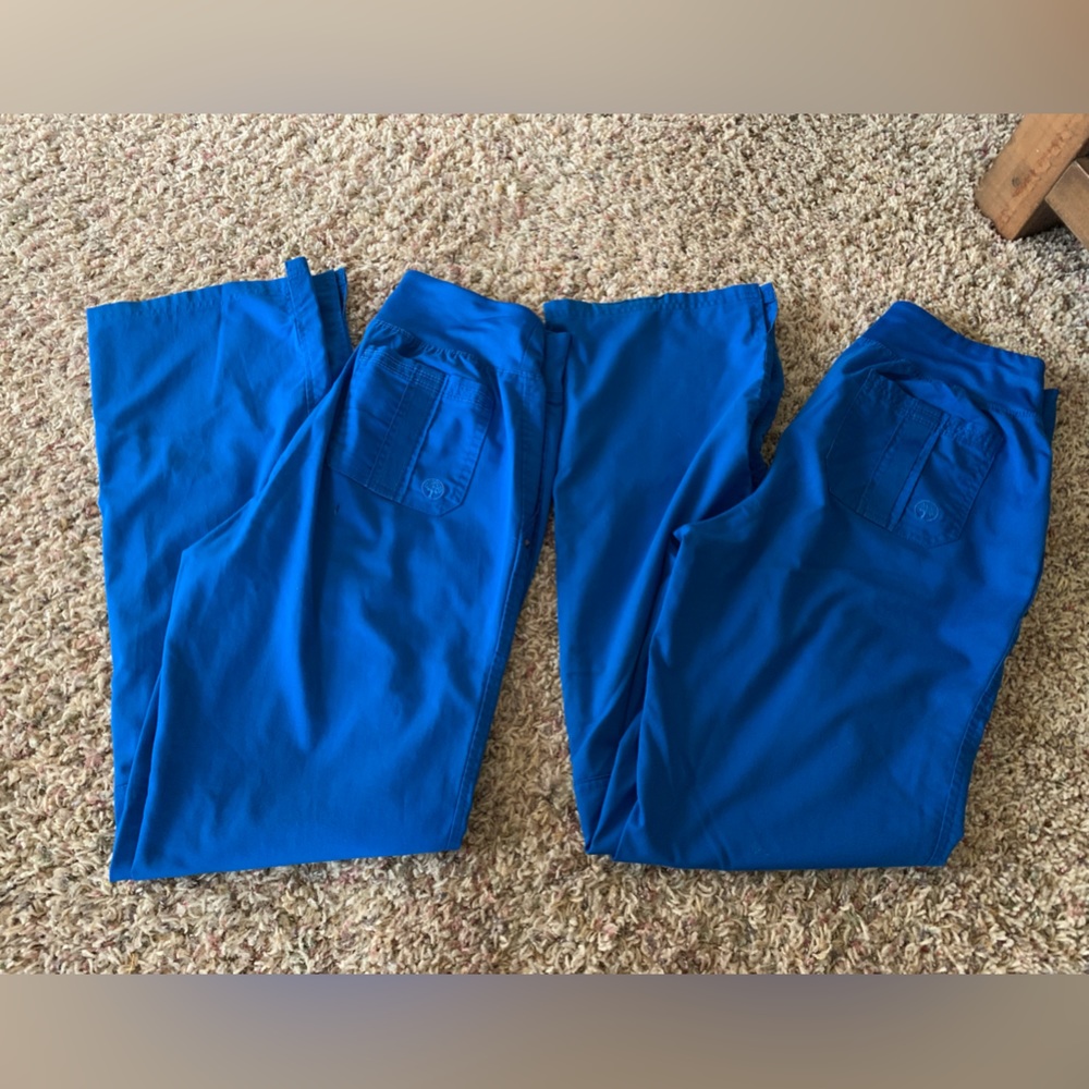 TWO pair royal blue scrub bottoms